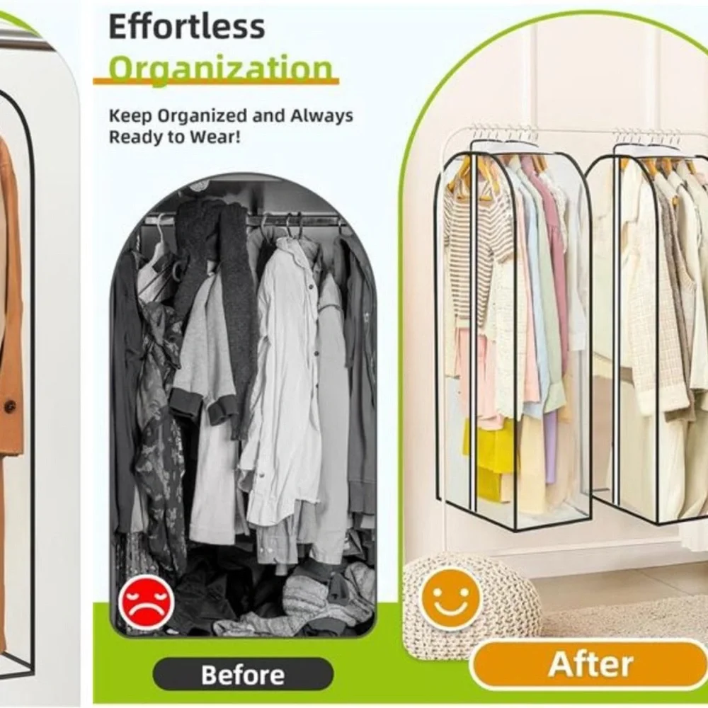 Clear Garment Bags 6 Pack Clothes Storage Dustproof Zipper Closet Coat Dress Sui